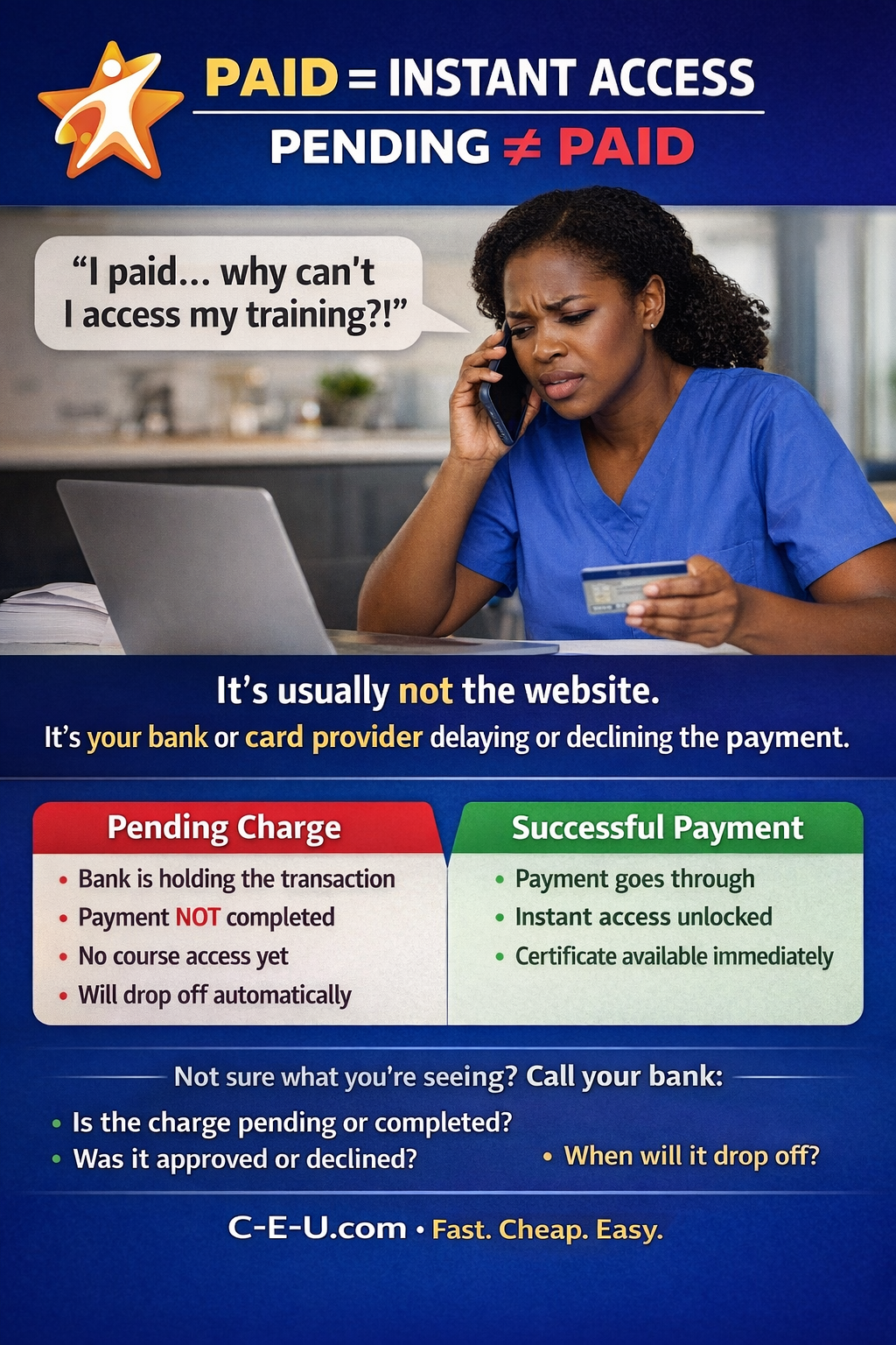 What Happens After You Pay on C E U.com (And What to Know About Pending Charges)