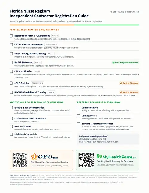 Florida Nurse Registry Independent Contractor Registration Guide